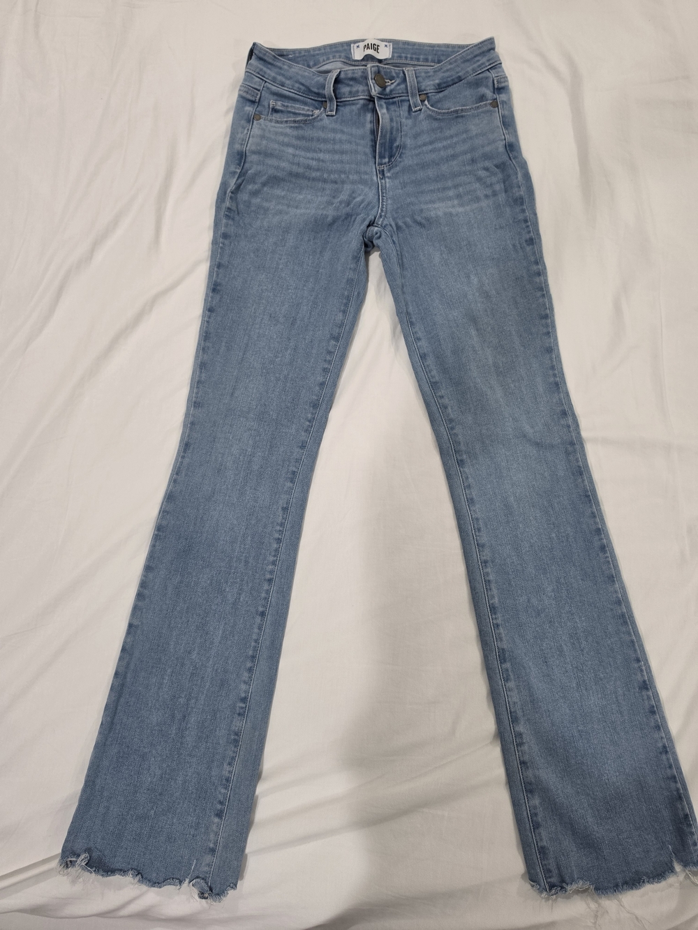 PAIGE Manhattan Light Blue Bootcut Jeans with Raw Hem Size 26